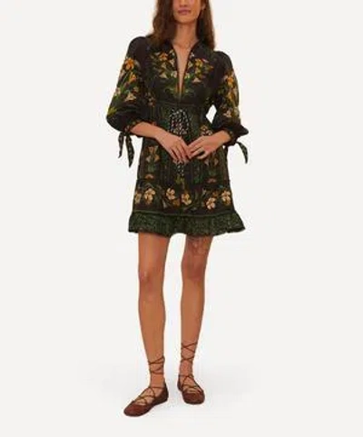 Farm Rio Floral-print Mini Dress In Brown