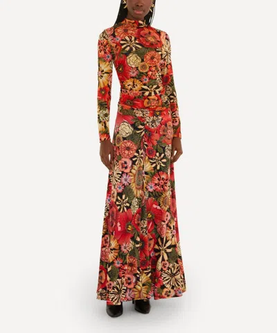 Farm Rio Women's Black Flowershop Ruched Waist Jersey Blouse
