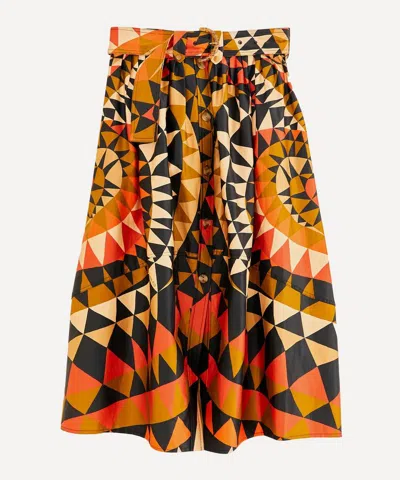 Farm Rio Women's Black Heart Deco Button Down Midi-skirt In Multi