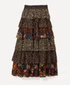 Farm Rio Floral-patchwork Tiered Midi Skirt