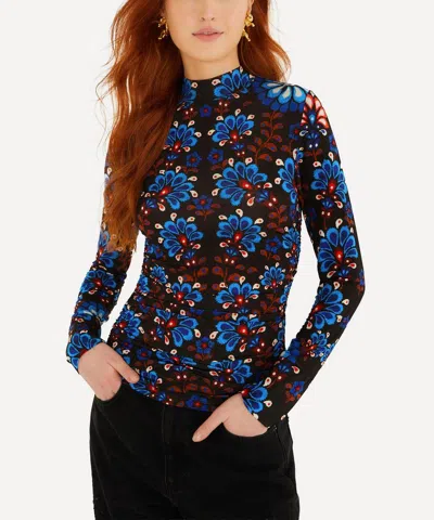 Farm Rio Latina Scarf Jersey Ruched Blouse In Blue