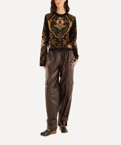 Farm Rio Women's Black Majestic Hearts Knit Cardigan In Green