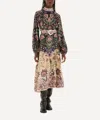 Farm Rio Marvelous Garden Floral-print Satin Midi Dress In Gray