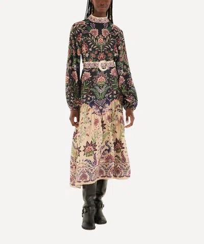 FARM RIO FARM RIO WOMEN'S BLACK MARVELOUS GARDEN MIDI DRESS