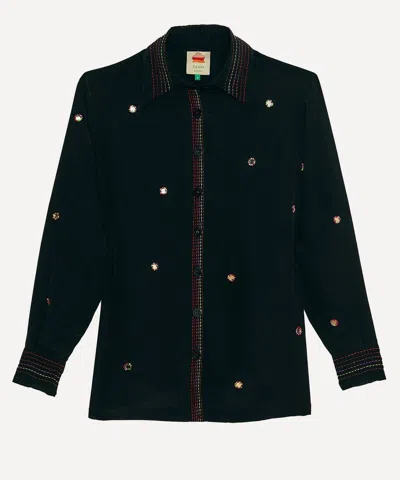 Farm Rio Women's Black Rainbow Beaded Mirror Trim Shirt