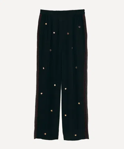Farm Rio Women's Black Rainbow Beaded Mirror Trim Trousers