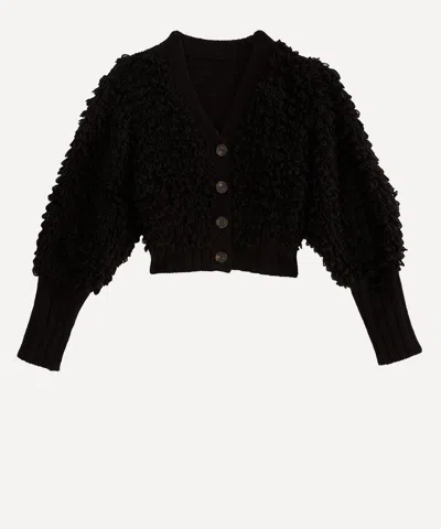 Farm Rio Women's Black Textured V-neck Cardigan