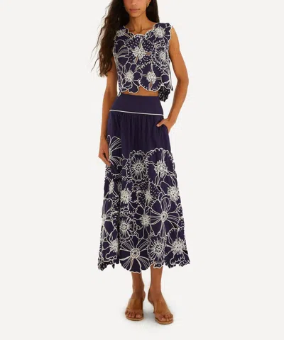 Farm Rio Women's Blue Flowers Richelieu Cotton Crop Top
