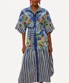 Farm Rio Fresh Table Scarf Cotton Shirtdress Dress In Blue