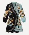 Farm Rio Women's Blue Snake Garden Long-sleeve Mini Dress In Blue