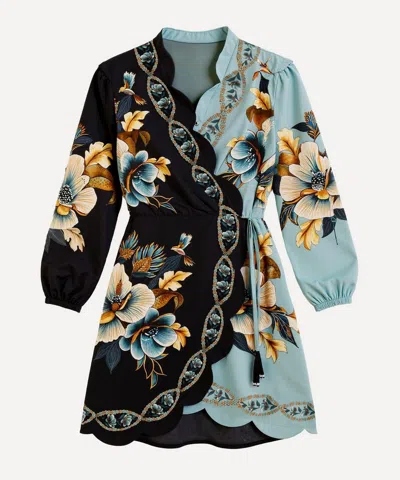 Farm Rio Women's Blue Snake Garden Long-sleeve Mini Dress