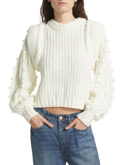 Farm Rio Women's Braided Blouson Sleeve Sweater In Off White
