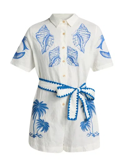 Farm Rio Women's Brasil Vintage Embroidered Romper In White