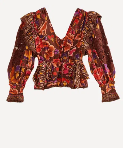 Farm Rio Women's Bright Flora Brown Blouse