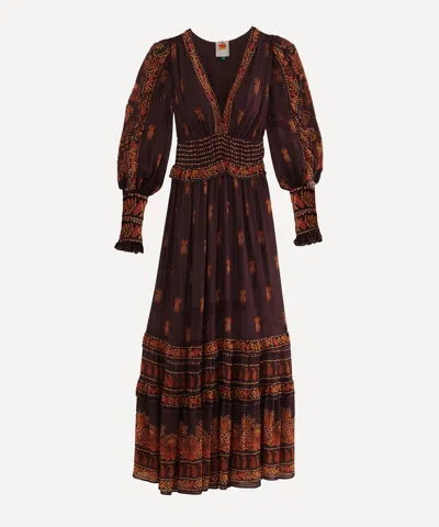 Farm Rio Women's Brown Paisley Bloom Long-sleeve Maxi-dress