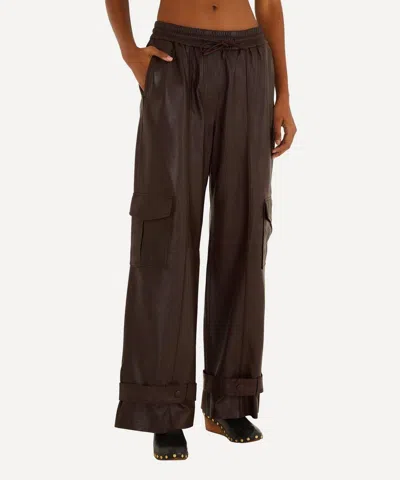 Farm Rio Women's Burgundy Leather Trousers In Brown