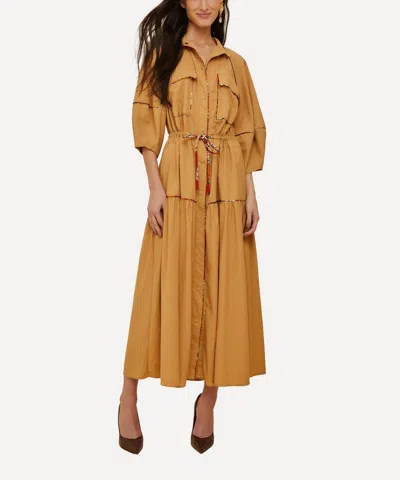 Farm Rio Tiered Drawstring Midi Dress In Yellow