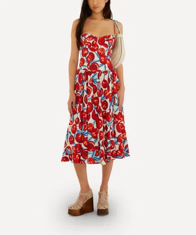 Farm Rio Cherry Blossom Sleeveless Sweetheart Midi Dress In Gray