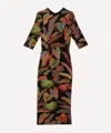 FARM RIO FARM RIO WOMEN'S COOL FOLIAGE BLACK JERSEY MIDI-DRESS