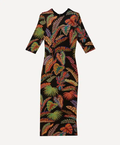 Farm Rio Women's Cool Foliage Black Jersey Midi-dress