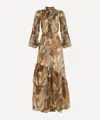 Farm Rio Long Sleeves Maxi Dress In Dotted Macaws Cream In Brown