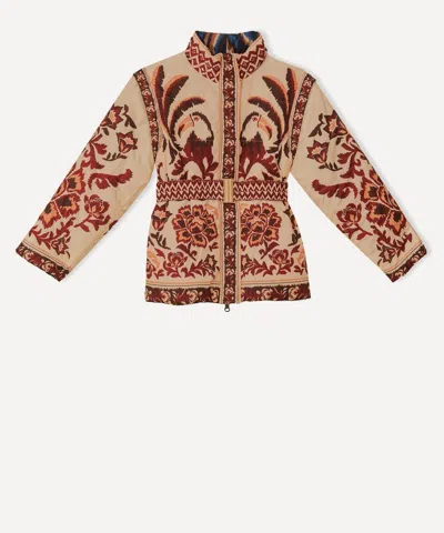 Farm Rio Women's Cream Toucans Scarf Reversible Puffer Jacket