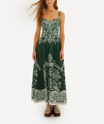 Farm Rio Miranda Buckles Floral Belted Midi Dress In Green