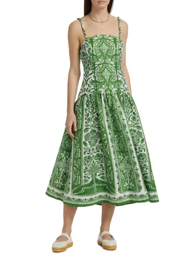 Farm Rio Women's Delicate Tapestry Linen Midi-dress In Green