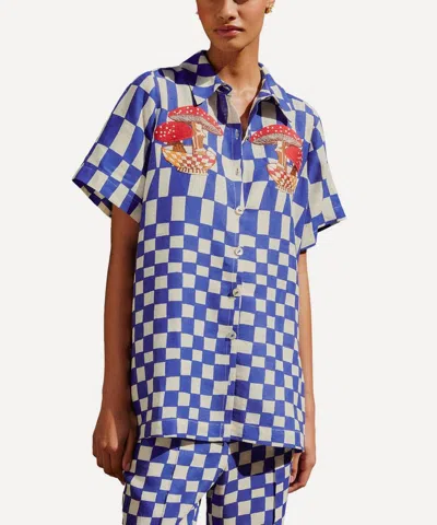 Farm Rio Women's Dream Checkered Blue Short-sleeve Shirt In Multi