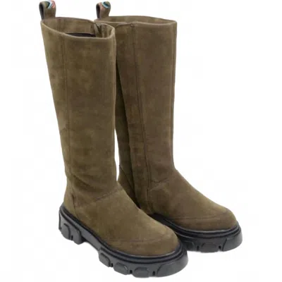 Farm Rio Women's Embroidered Suede Tall Knee High Lug Sole Boots In Green