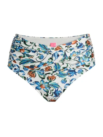 Farm Rio Women's Flora Tile Hot Pants Bikini Bottom In Blue