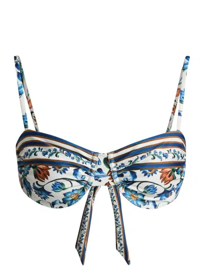 Farm Rio Flora Tile Under Wire Bikini Top Flora Tile Off White In Blue