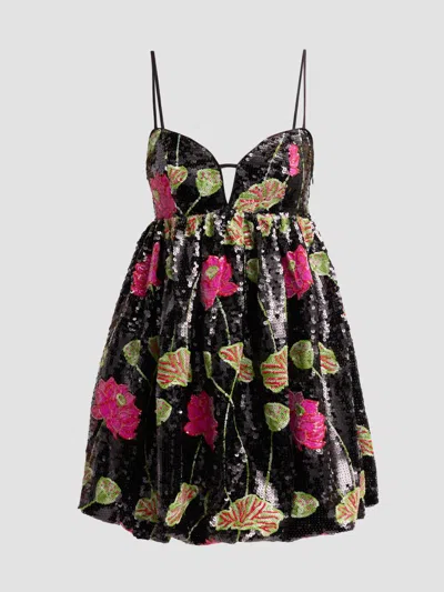 Farm Rio Women's Floral Sequin-embellished Balloon Mini Dress In Black