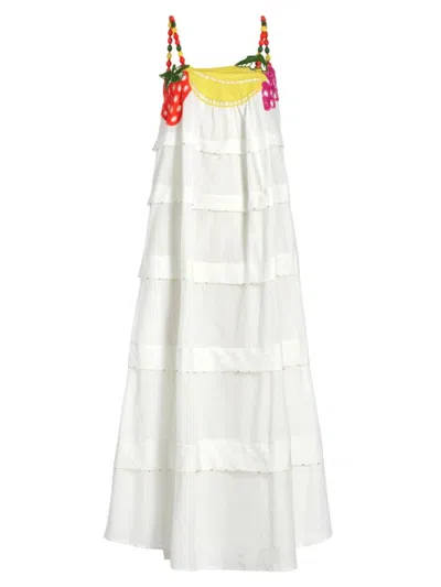Farm Rio Women's Fruit Cotton Tiered Maxi Dress In Off White