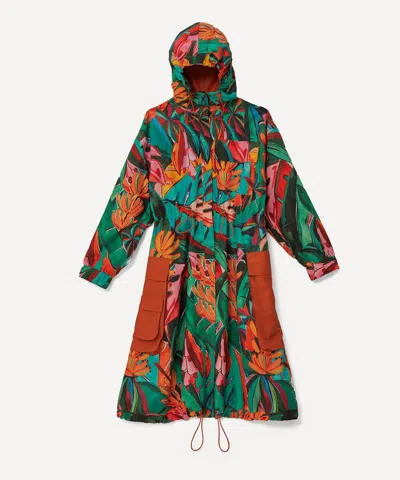 Farm Rio Women's Green Banana Foliage Maxi Raincoat In Multi