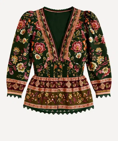 Farm Rio Women's Green Flowering Garden Tree Blouse