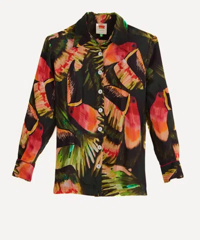 Farm Rio Women's Green Painted Toucans Shirt