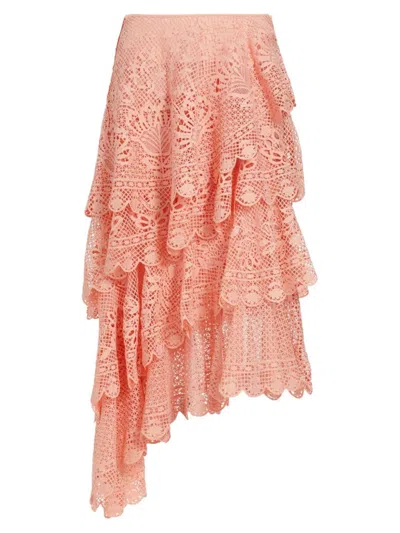 Farm Rio Women's Guipure Lace Tiered Skirt In Light Pink