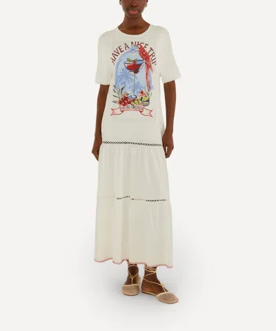 Farm Rio Have A Nice Trip Organic Cotton Maxi Dress In White