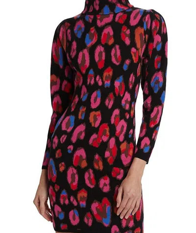 Farm Rio Iridescent Leopards Cut Out Knit Mini Dress In Black