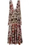 Farm Rio Metallic Jacquard Sleeveless Maxi Dress In Beige
