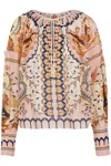 Farm Rio Jaipur Floral Print Poet Blouse In Beige