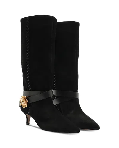 Farm Rio Women's Kitten Belted Suede Boots In Black