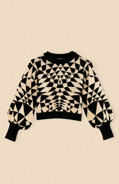 Farm Rio Women's Knit Sweater In Heart Deco Black