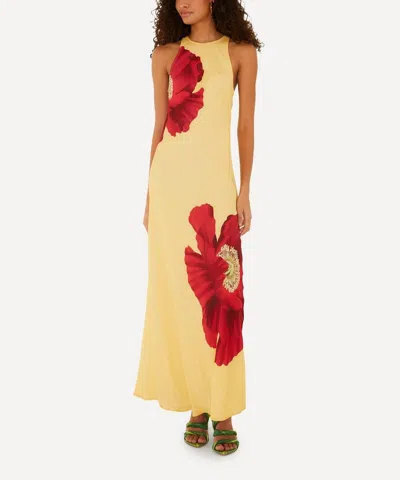 Farm Rio Women's Light Yellow Poppy Flowers Maxi Dress In Gold