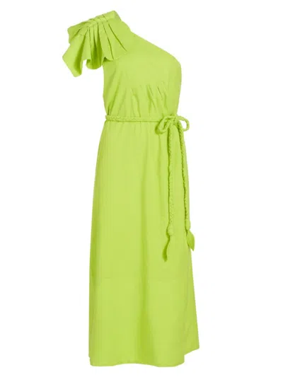 Farm Rio Women's Linen-blend One-shoulder Midi-dress In Green