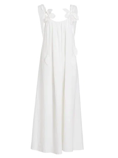 Farm Rio White Floral Linen Blend Maxi Dress In Off-white