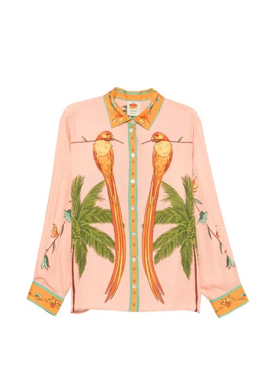 Farm Rio Women's Long-sleeved All-over Print Viscose Shirt In Rosa
