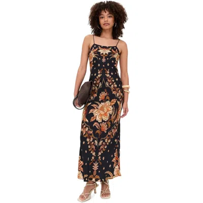 Farm Rio Black Majestic Garden Lenzing Ecovero Viscose Slip Maxi Dress In Multi