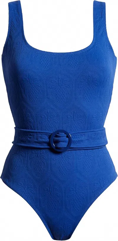 Farm Rio Women's Matelasse One-piece Swimsuit In Blue Pineapple